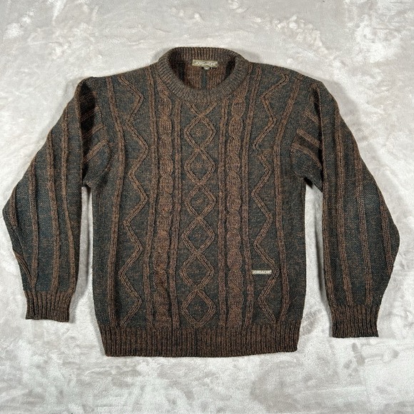 Jordache Other - VTG Jordache Cable Knit Sweater Mens M Brown Mohair Wool Coogi-Style 3D Textured
